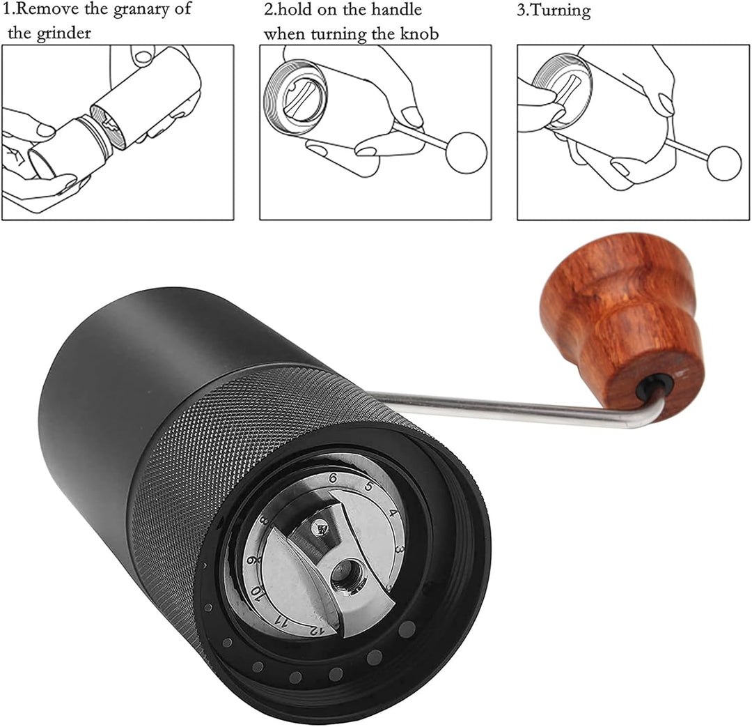 DIBTSA Manuelle Kaffeemühle, Kapazität 25 g, konischem CNC-Edelstahl-Frässtift, interne verstellbare