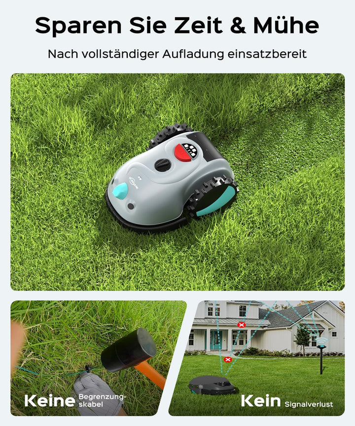 YARDCARE V100 Mähroboter ohne Begrenzungskabel, bis zu 150m² | Vision Navigation, Einfache Installat