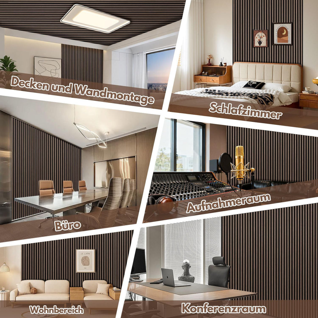 2X Akustikpaneele 120×60cm – 1,44 m² 3D Halbrunde Holzlamellen Wandpaneele auf MDF & Akustikfilz, Mo