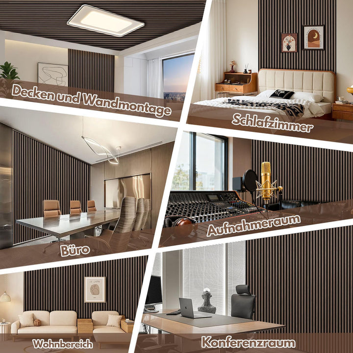 2X Akustikpaneele 120×60cm – 1,44 m² 3D Halbrunde Holzlamellen Wandpaneele auf MDF & Akustikfilz, Mo
