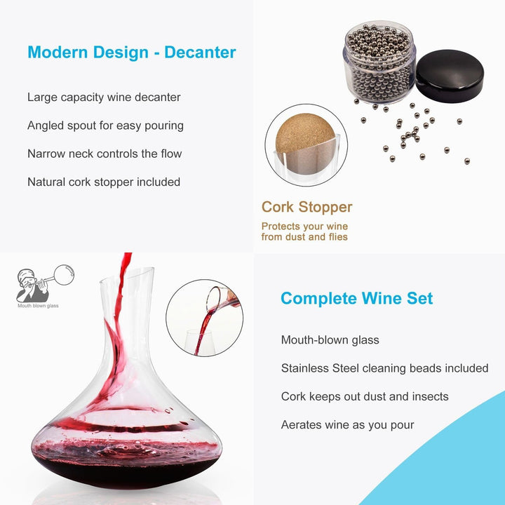 Intirilife Glas Karaffe mit 1.8 Liter für Rotwein mit Reinigungsperlen - Dekantierkapazität 750ml -
