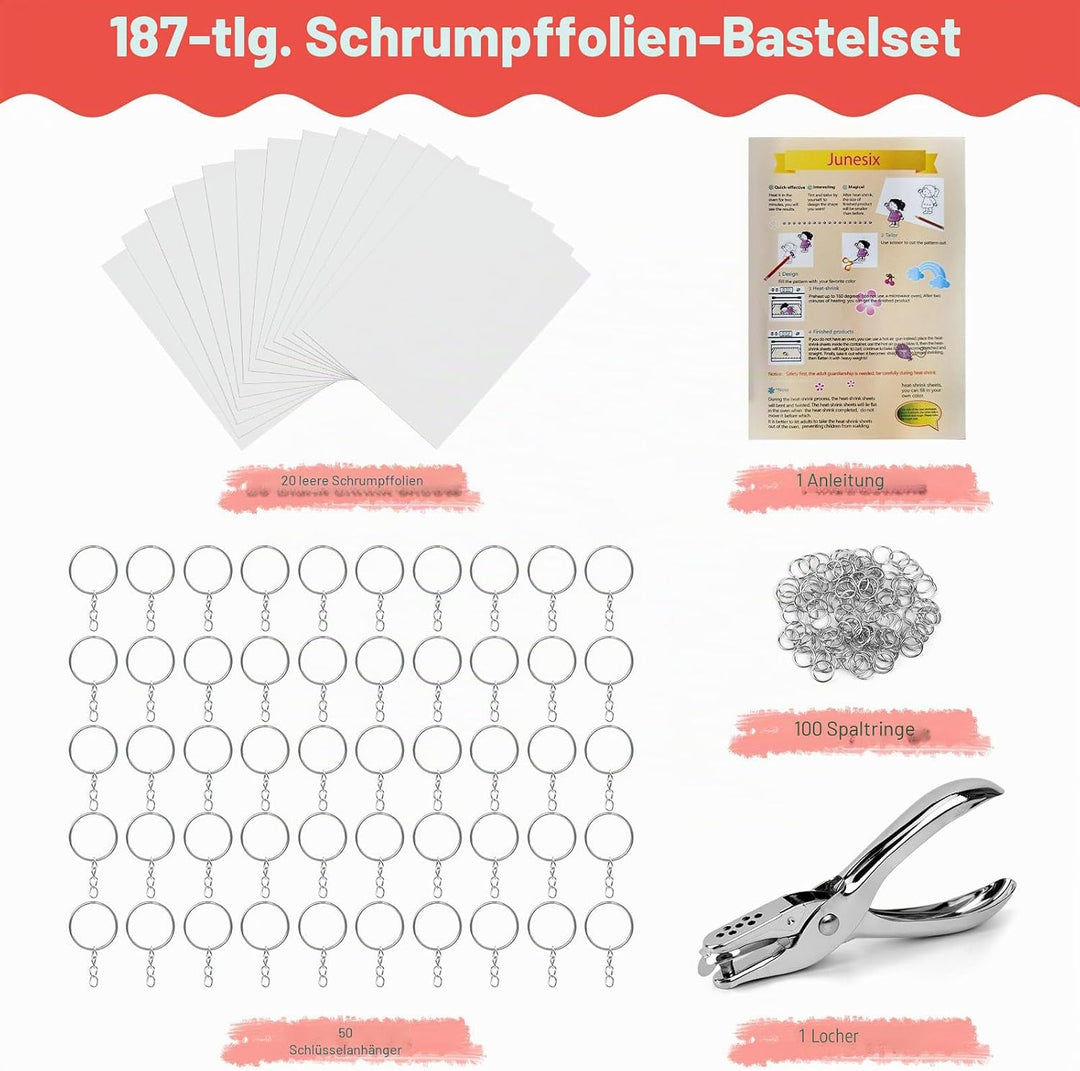 REAQUE Schrumpffolie Set Schlüsselanhänger, Schrumpffolien Set enthalten 25 Stück Schrumpffolien Kun