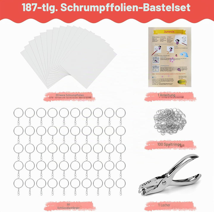 REAQUE Schrumpffolie Set Schlüsselanhänger, Schrumpffolien Set enthalten 25 Stück Schrumpffolien Kun