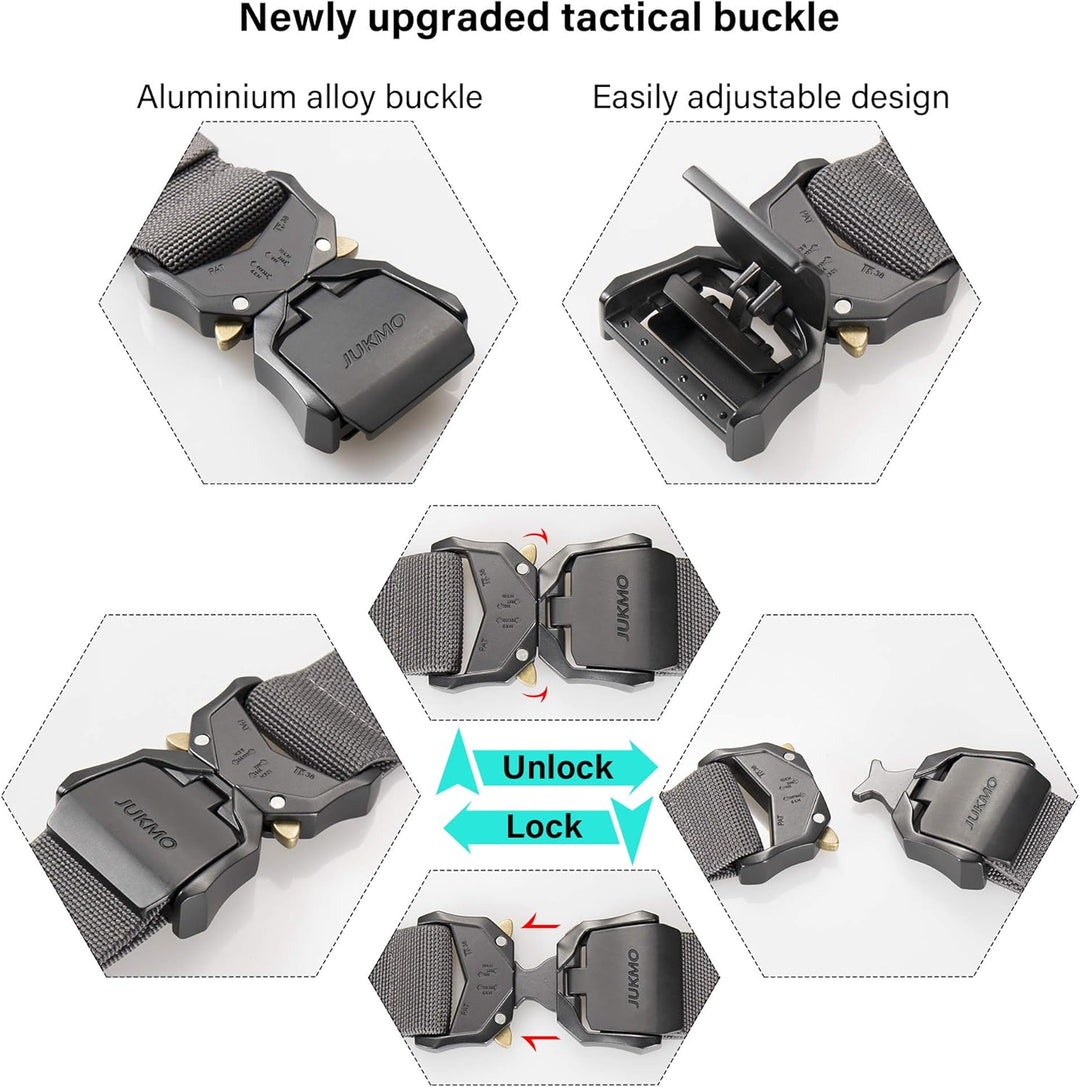 JUKMO Taktischer Gürtel, Militär-Wandergürtel, 3,8 cm, Nylon-Web-Arbeitsgürtel mit robuster Schnellv