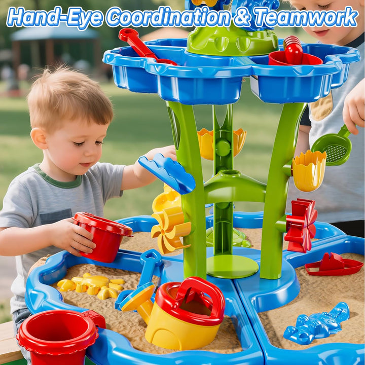 2-stufiger Blumen Sand- & Wassertisch für Kleinkinder 3-5 Jahre, Sensorik-Spieltisch für Kinder, Som