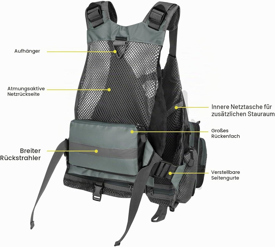Gonex Angel Weste Herren verstellbare Arbeitsweste mit Mehreren Taschen für Angeln Fliegenfischen Ou