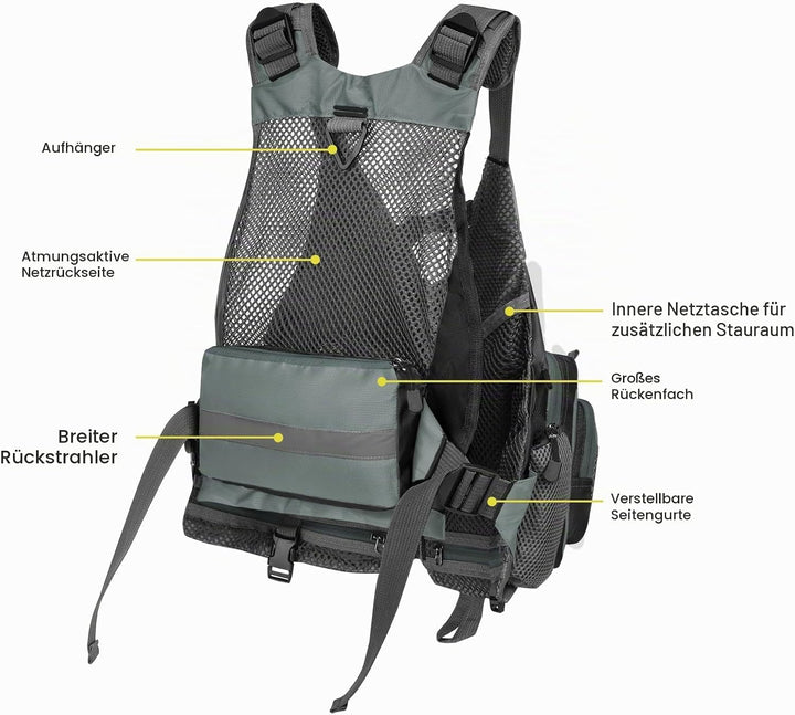 Gonex Angel Weste Herren verstellbare Arbeitsweste mit Mehreren Taschen für Angeln Fliegenfischen Ou