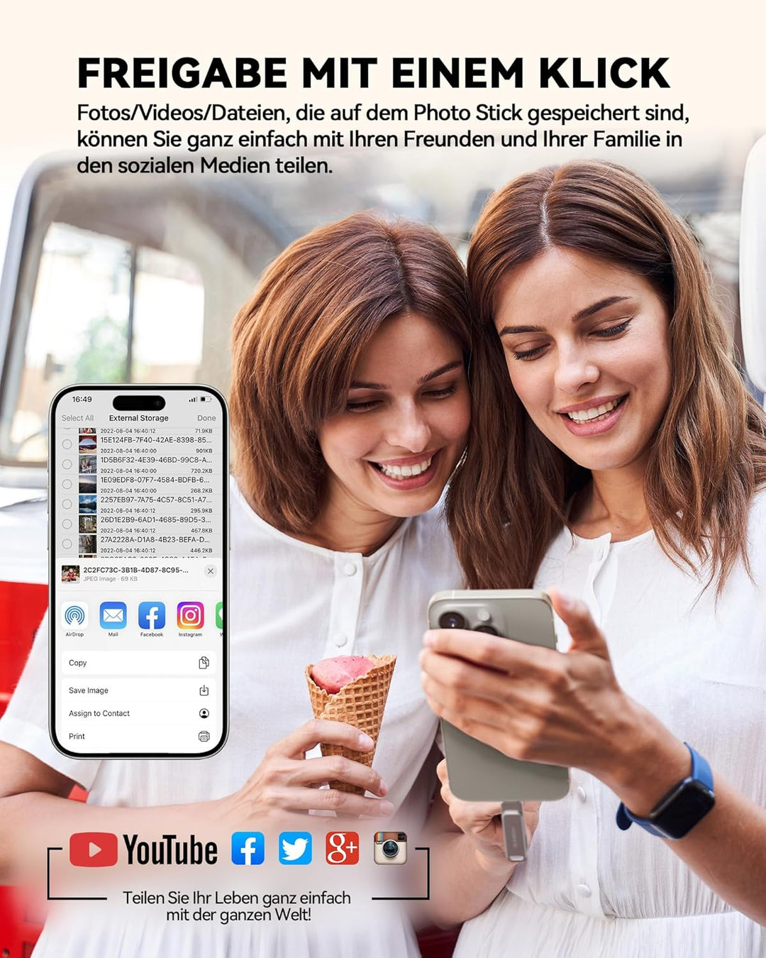 MFi Zertifizierter USB C Stick für iPhone 15, 3 in 1 Memory Stick, Externer Speicher für Lightning/i