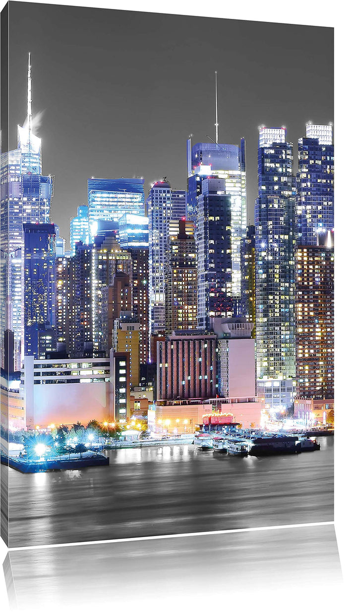 Pixxprint New Yorker Skyline bei Nacht als Leinwandbild/Grösse: 100x70 cm/Wandbild/Kunstdruck/fertig