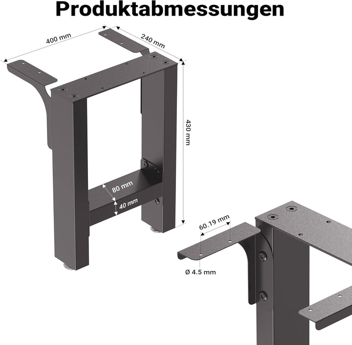 Wiltec Bankkufen aus Stahl 2er Set Vierkantrohren 40x43 cm schwarz pulverbeschichtet Bankgestell Ban
