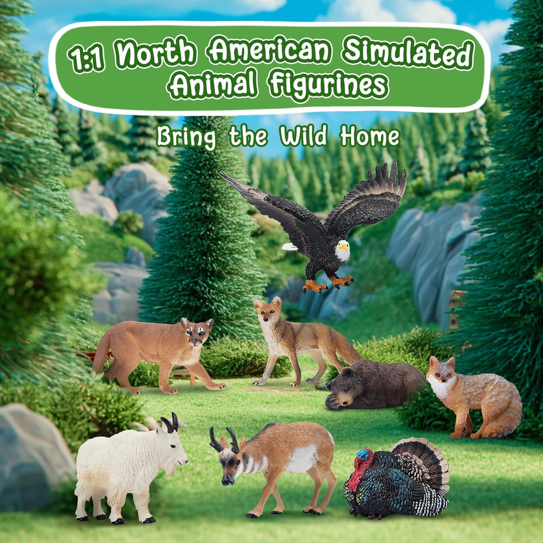 TOYMANY 14 Stück Mini Nordamerikanische Waldtierfiguren, Realistische Dschungel Spielfiguren Spielze