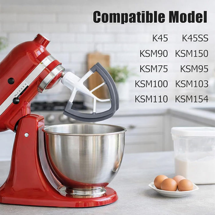 Flex Edge Schlägel für KitchenAid 4.5-5QT, Lebensmittelechter Flachrührer mit Silikon-Kanten & 2 Kab