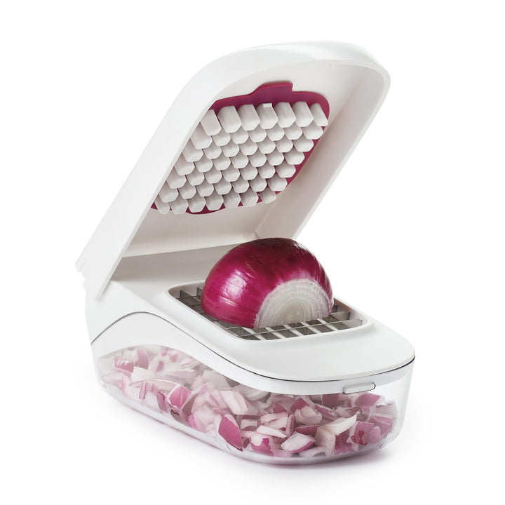 OXO Good Grips Gemüseschneider/Zwiebelhacker mit Klingen aus Edelstahl (Weiss und Transparent) Pour