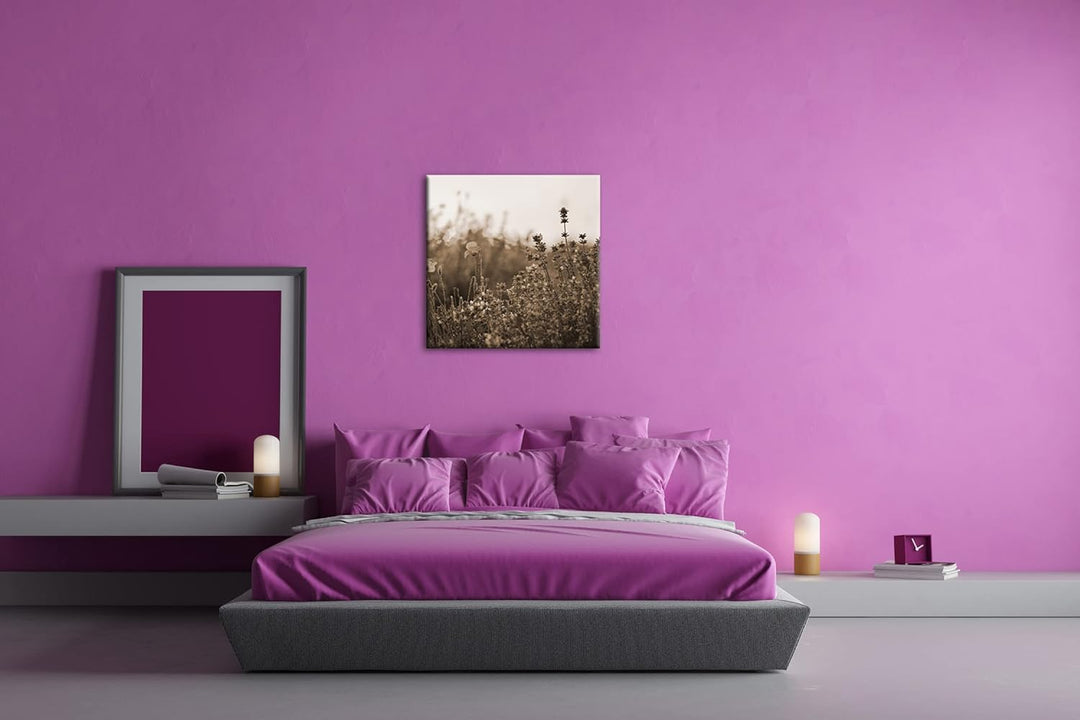 blühender Lavendel und Mohn Effekt: Sepia Format: 60x60 als Leinwandbild, Motiv fertig gerahmt auf E