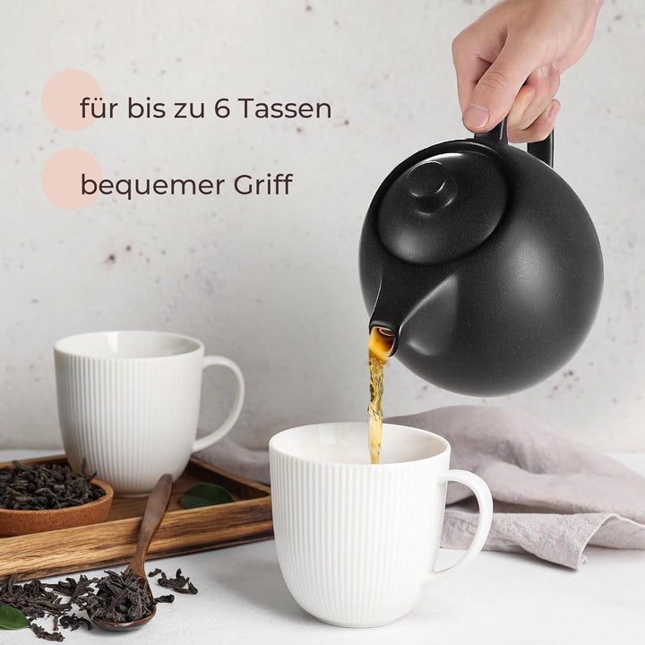 Happy Lemuro Teekanne mit Stövchen Set - 1,2 l - mit Siebeinsatz - Tea Pot - Teapot - Zubehör - Kera