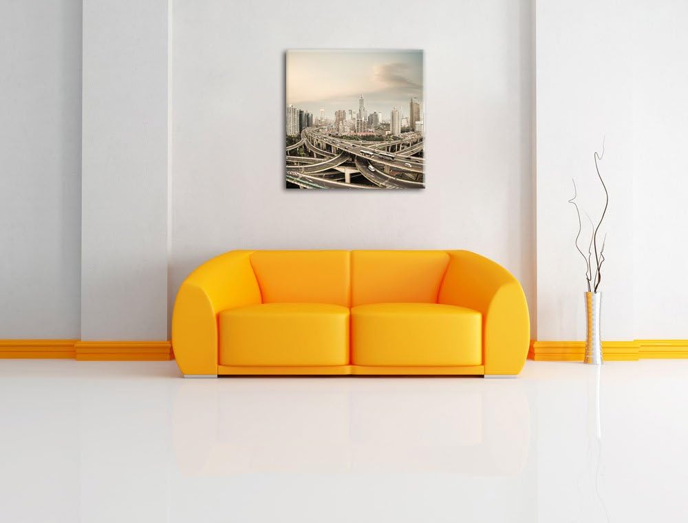 Pixxprint Beeindruckende Shanghai Autobahn als Leinwandbild/Grösse: 70x70 / Wandbild/Kunstdruck/fert