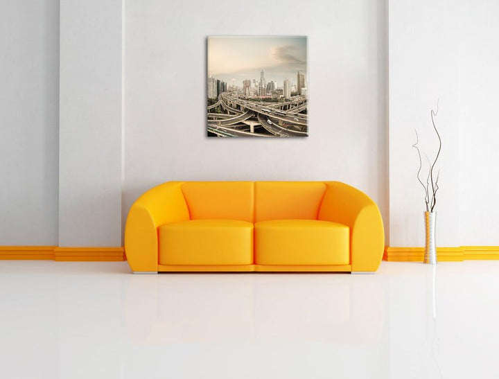 Pixxprint Beeindruckende Shanghai Autobahn als Leinwandbild/Grösse: 70x70 / Wandbild/Kunstdruck/fert