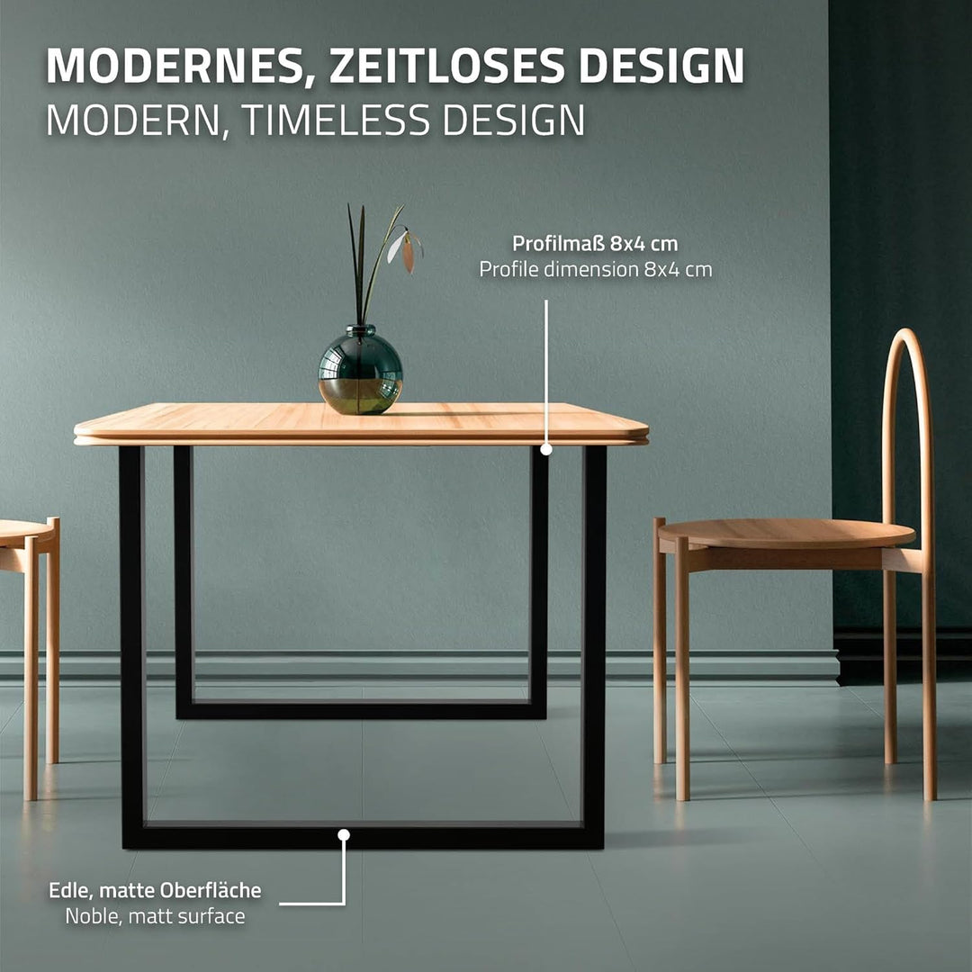 2er Set Tischbeine aus Vierkantprofilen, 90x72 cm, Schwarz, pulverbeschichtete Stahl, Industriedesig