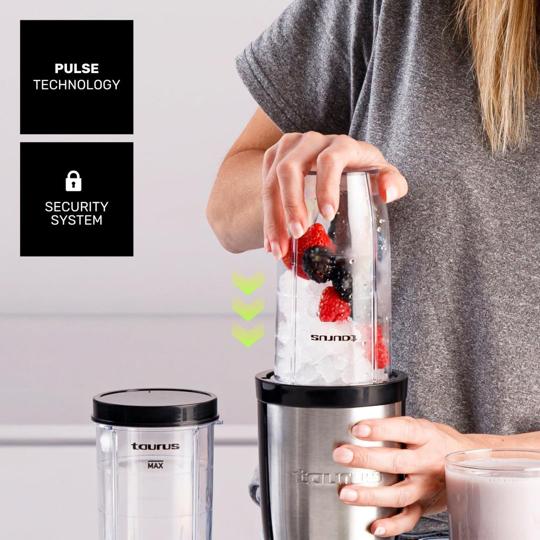Taurus Tragbarer Rührgerät Küchenmixer | 1000 W Leistung | 2 Gläser à 500 ml | Zerkleinerer mit 150