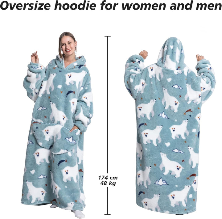 Lange Hoodie Decke mit Ärmeln für Damen &amp; Erwachsene - Kuscheldecke mit Ärmeln - Weiche &amp; Warme Deck