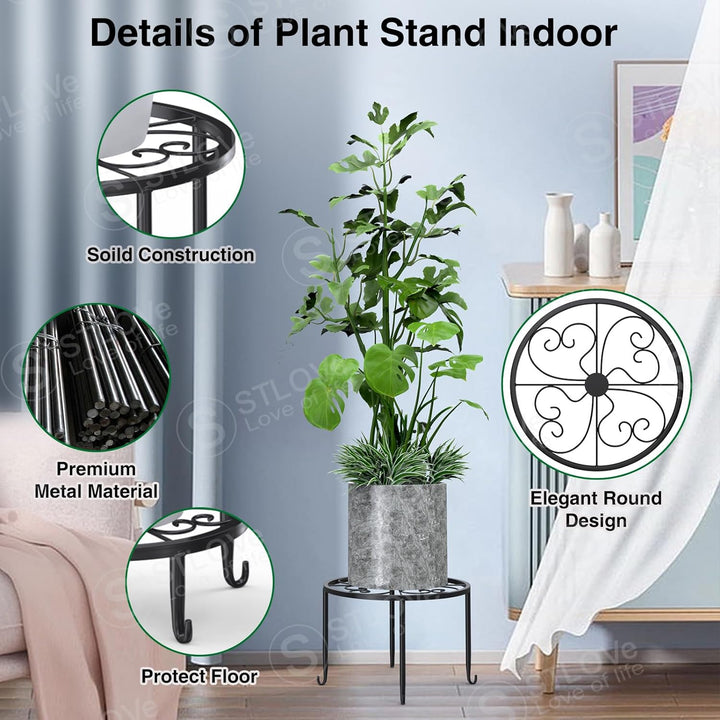 STLOVe® Blumenhocker, 5 Stück Pflanzenhocker Pflanzenständer Metall, Blumentopfständer Schwarz, Getr