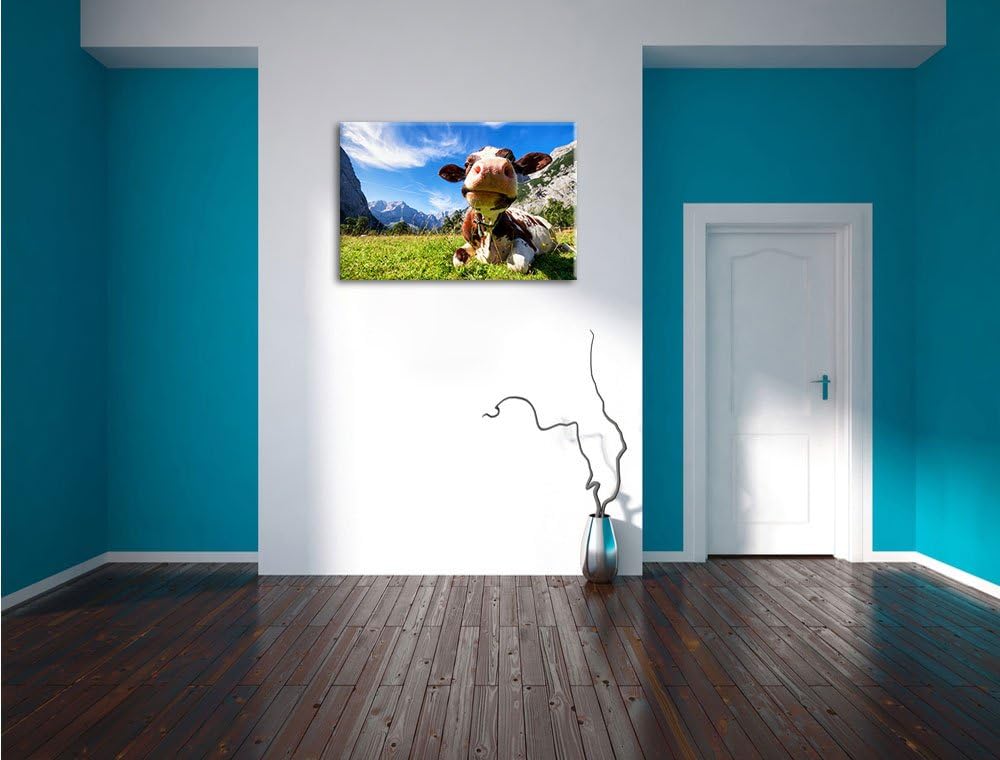 Kuh im Karwendelgebirge, Format: 100x70 auf Leinwand, XXL riesige Bilder fertig gerahmt mit Keilrahm