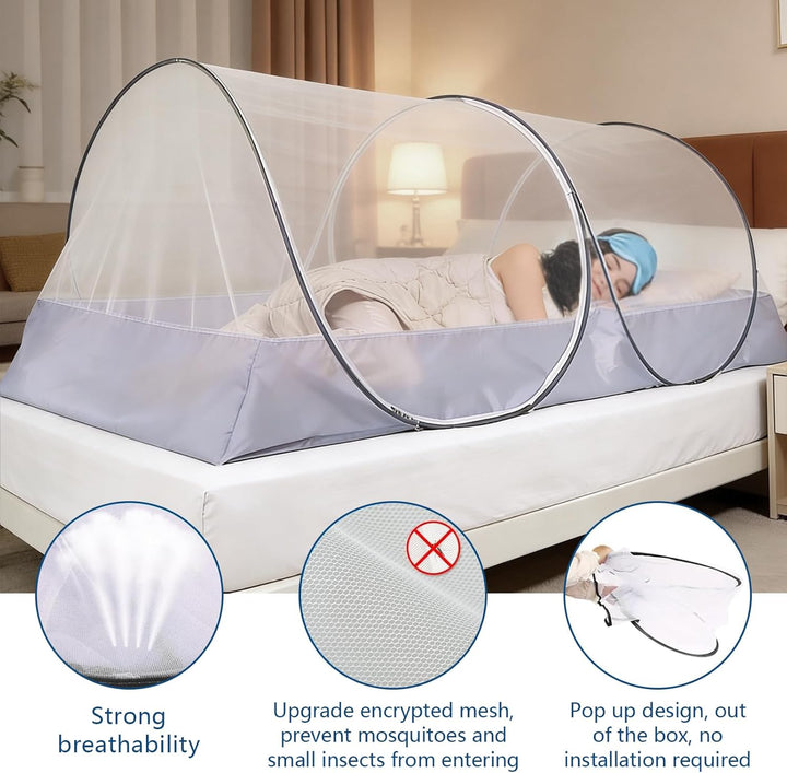 Moskitonetz Bett, 200 x 100 x 73cm Pop Up Moskitonetz Reisen Faltbar, Mückennetz Tragbares Fliegengi