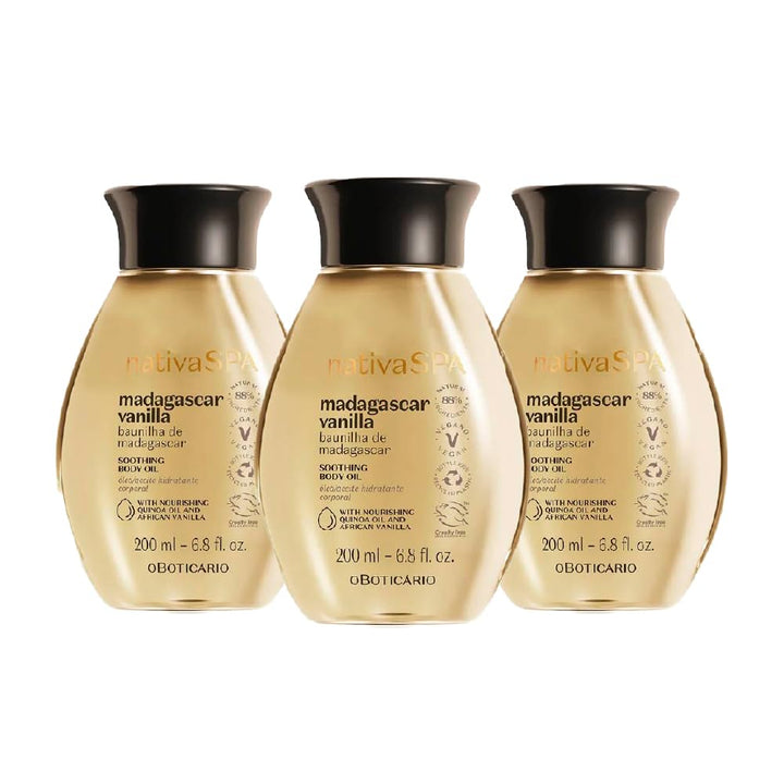 O Boticário Nativa SPA Vanilleöl-Set | 3 x Feuchtigkeitsspendendes Körperöl mit Duft, I Vegan Körper