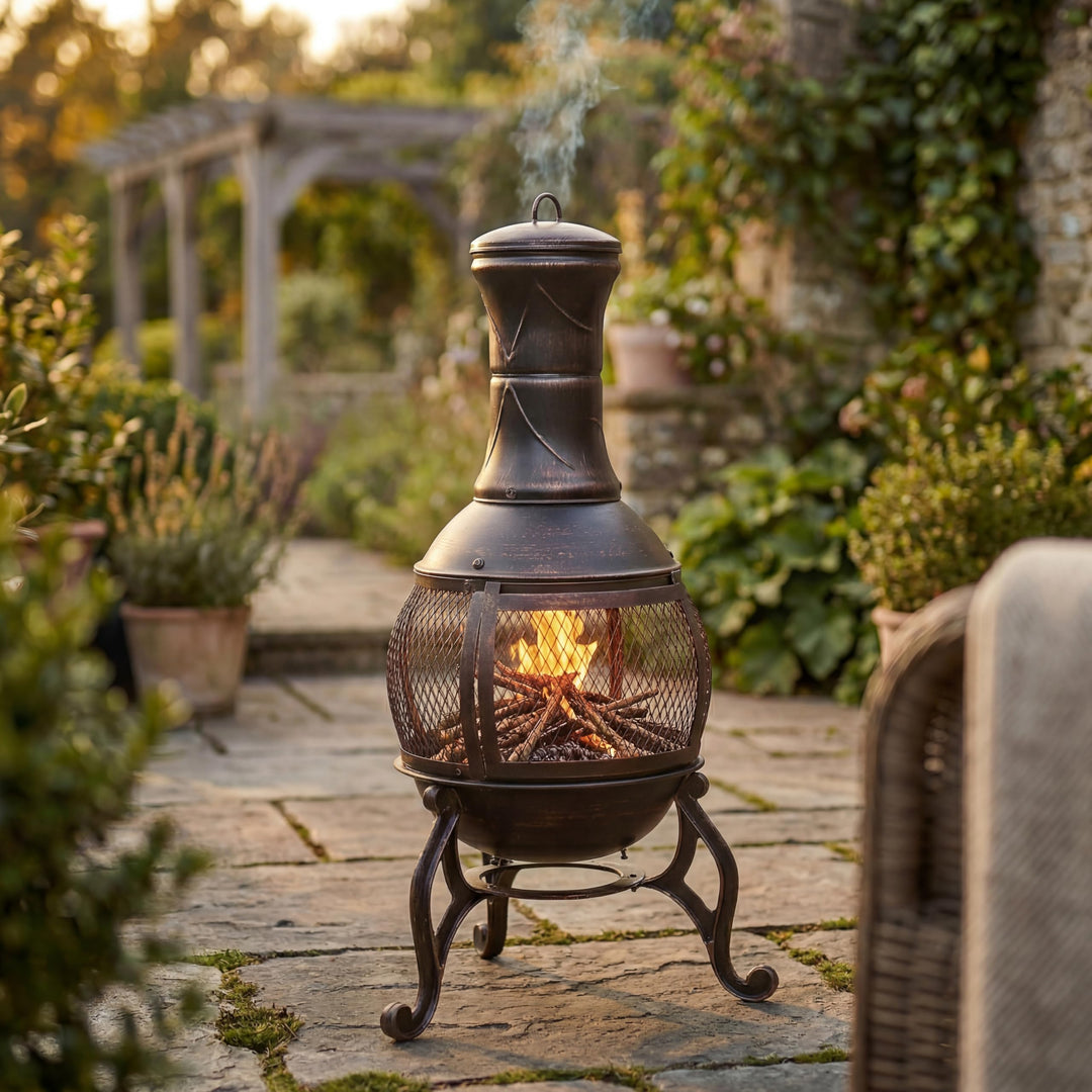 Home Discount® Terrassenheizung, Gartenkamin, Grill, aus Stahl, Schwarz und Antikgold Modern, Modern