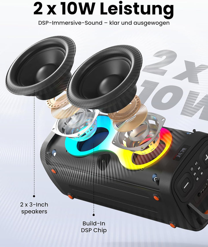 Ankuka Bluetooth Lautsprecher grosse, Partybox mit BT 5.3, 6 Lichtmodi, Mikrofonanschluss, TWS, AUX-