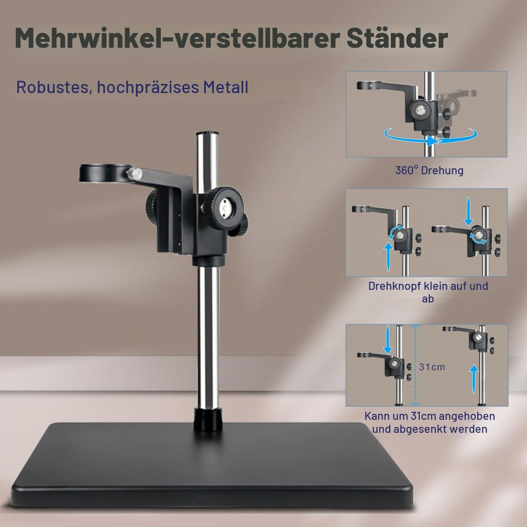 Digital Mikroskop, 48MP 4K 1080P Industrie Mikroskop mit Grosser Basis, Typ-C/HDMI 150X HD Objektiv,