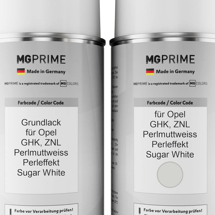 MG PRIME Autolack Sprühdosen Set für Opel GHK/ZNL Perlmuttweiss Perleffekt/Sugar White Grundlack Bas