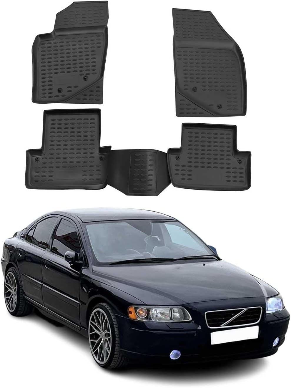 Auto Fussmatten Gummimatten kompatibel mit Volvo S60 2000-2009 - 3D Matte Schmutzfangmatte Wasserdic