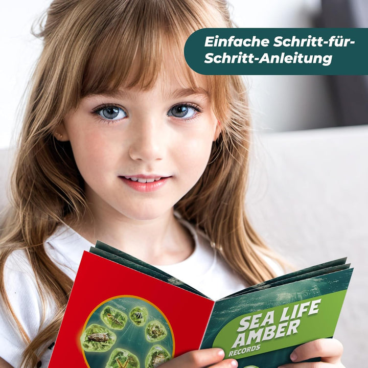 EDUMAN Bernstein Ausgrabungsset für Kinder ab 6 7 8 9 10 11 12 Jahren, Bernstein mit echten Meeresor