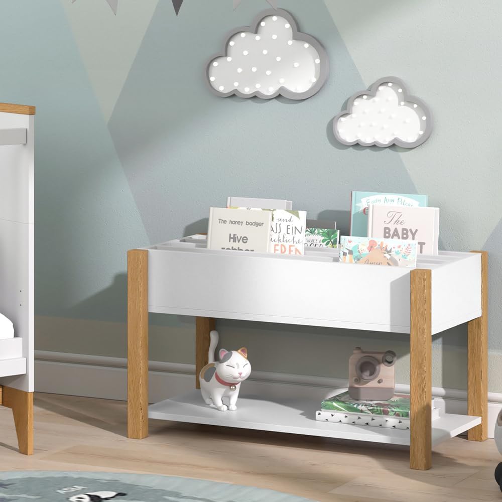 Kinderregal Malia, Weiss, 80 x 46 cm, zur Aufbewahrung von Spielzeug und Büchern freistehend, Weiss