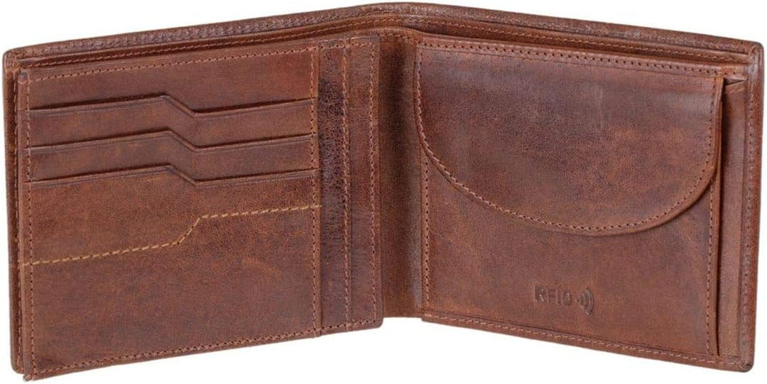 MIKA 42222 - Geldbörse aus Echt Leder, Portemonnaie im Querformat, Geldbeutel mit RFID Schutz, 6 Kar