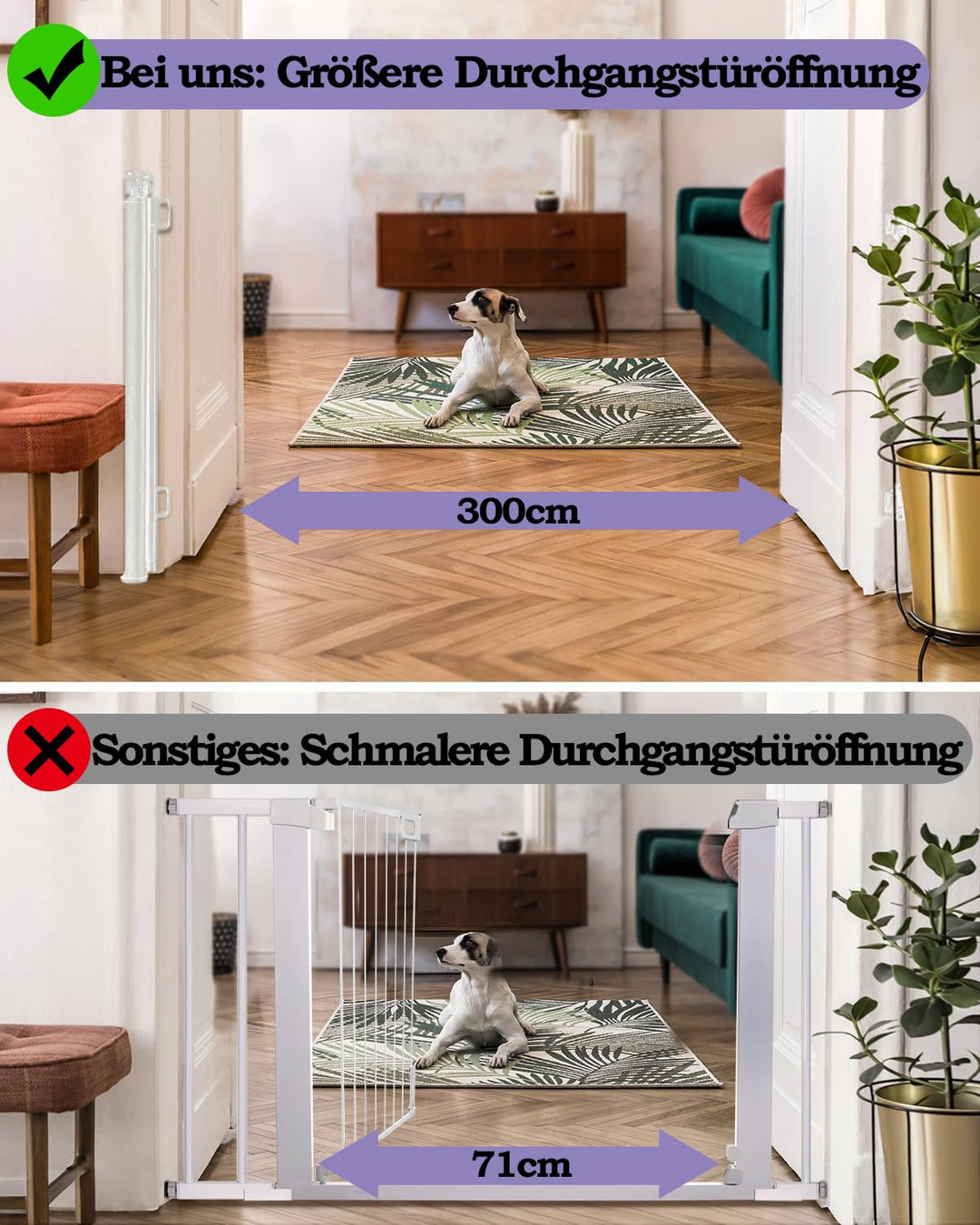 Treppenschutzgitter für Babys, 86 cm hoch, ausziehbar bis 300 cm breit, Kinderschutzgitter für Türen