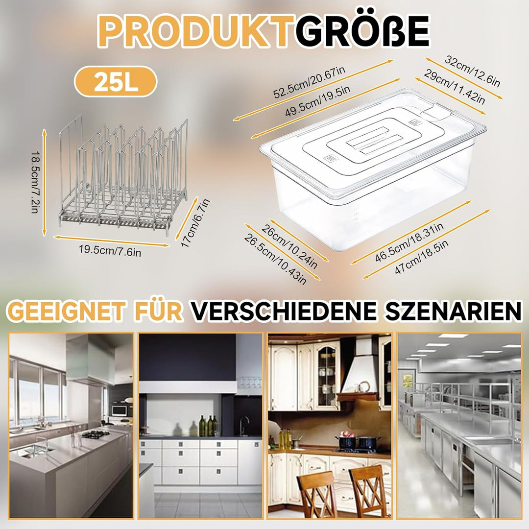 Sous Vide Garbehälter,Niedertemperatur-Slow Cooker mit Deckel, Fassungsvermögen 25 Liter mit Deckel