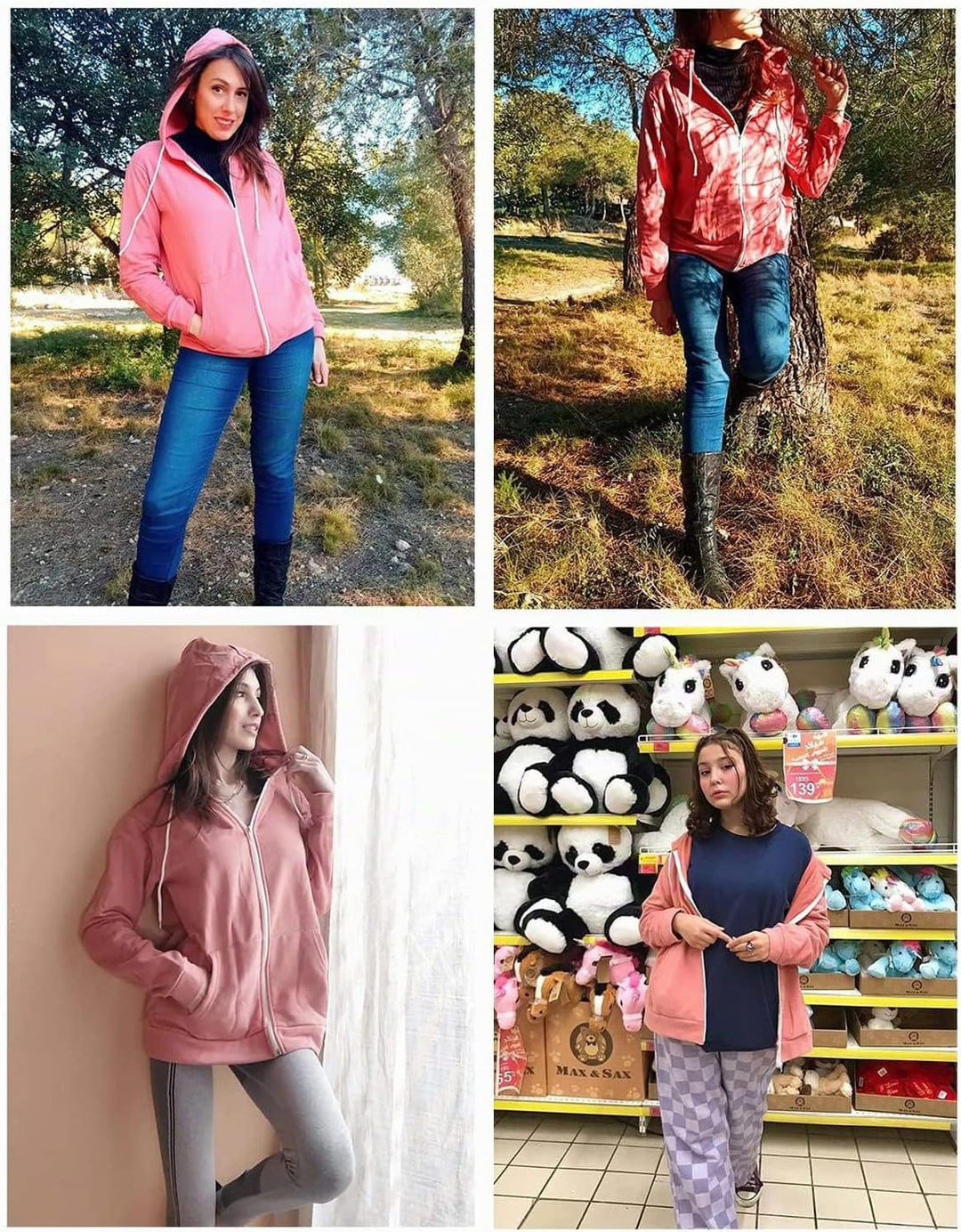 Uusollecy Damen Sweatjacke Hoodie Sweatshirtjacke Pullover Oberteile Kapuzenpullover Einfarbig Full