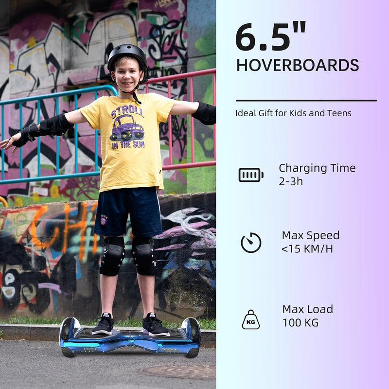 VOUUK Hoberboard 6,5-Zoll-Hoverboard mit zwei Rädern, Mit Bluetooth-Lautsprecher, Mit LED-Lichtern G