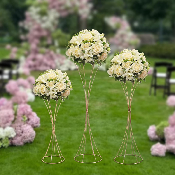 3 Stück Gold Blumenständer Metall, Hochzeitsvase Blumensäule Sanduhrförmig, Goldvasen Säule Dekosäul