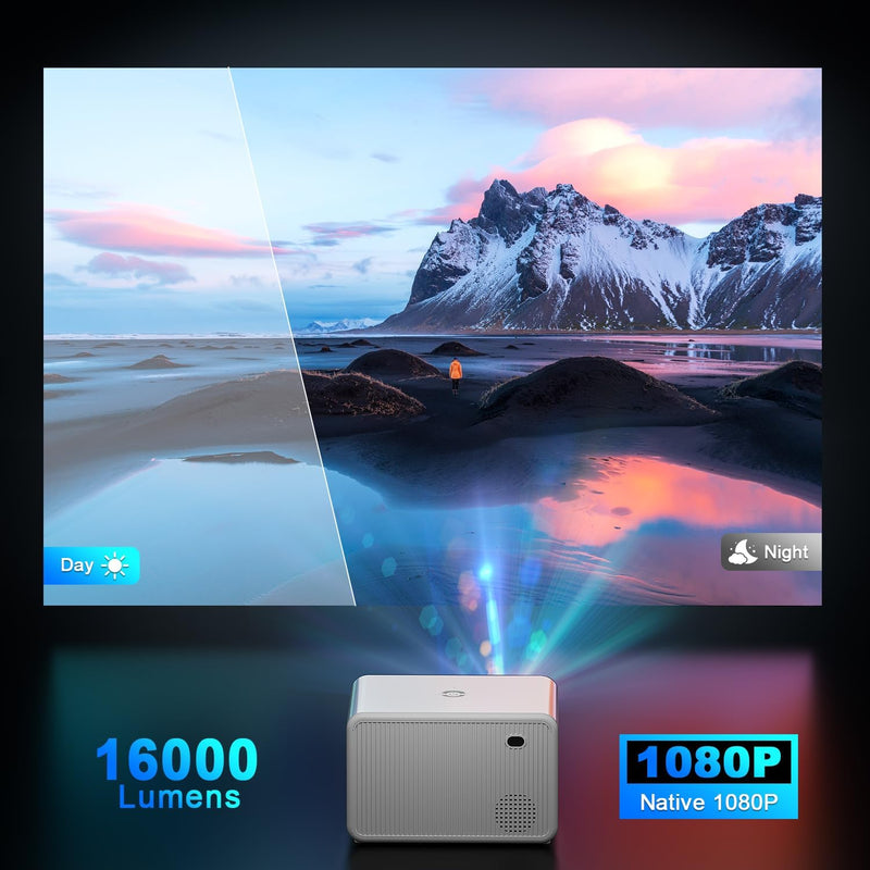 Mini Beamer 5G WiFi Bluetooth Full HD 1080P Video LED Beamer 16000 Lumen 200-Zoll Zoom Tragbare Heim