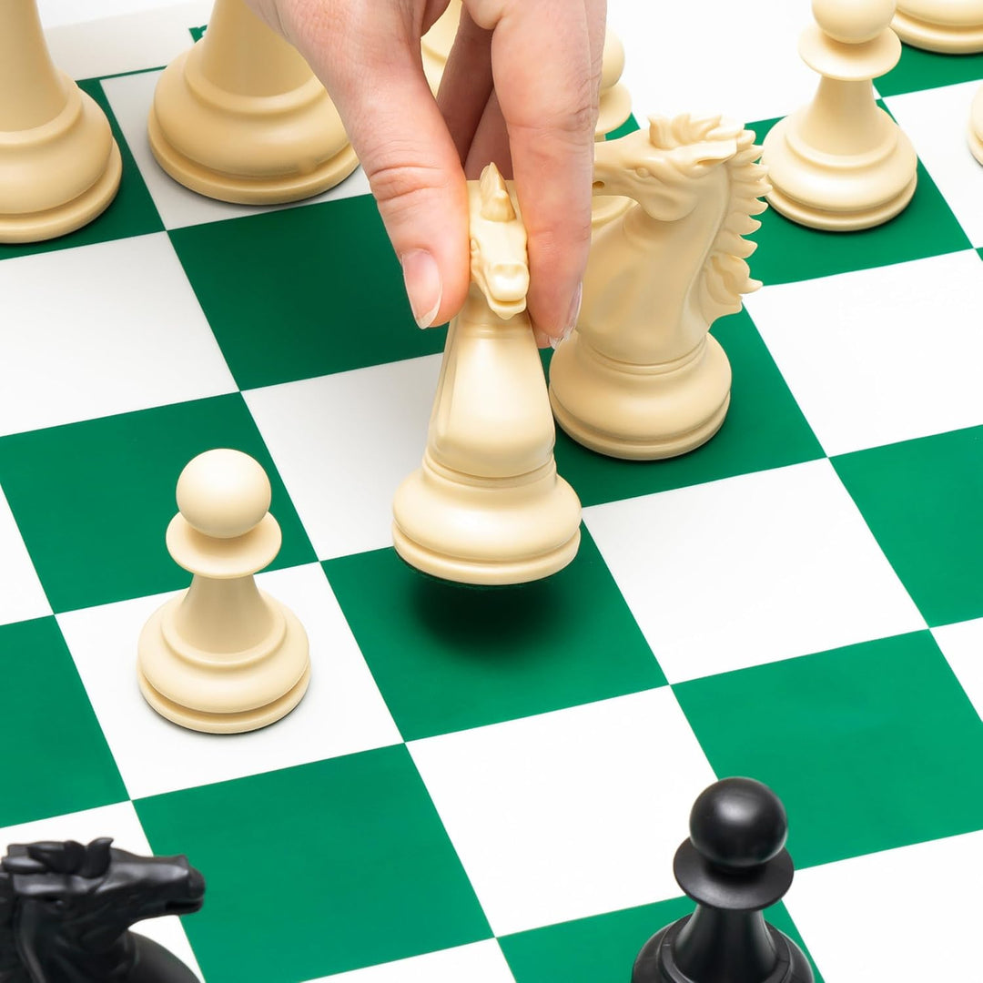 Best Chess Set Ever 4X: Turnierschach, Vierfaches Gewicht (König 11,4 cm), Silikonbrett, Beidseitig