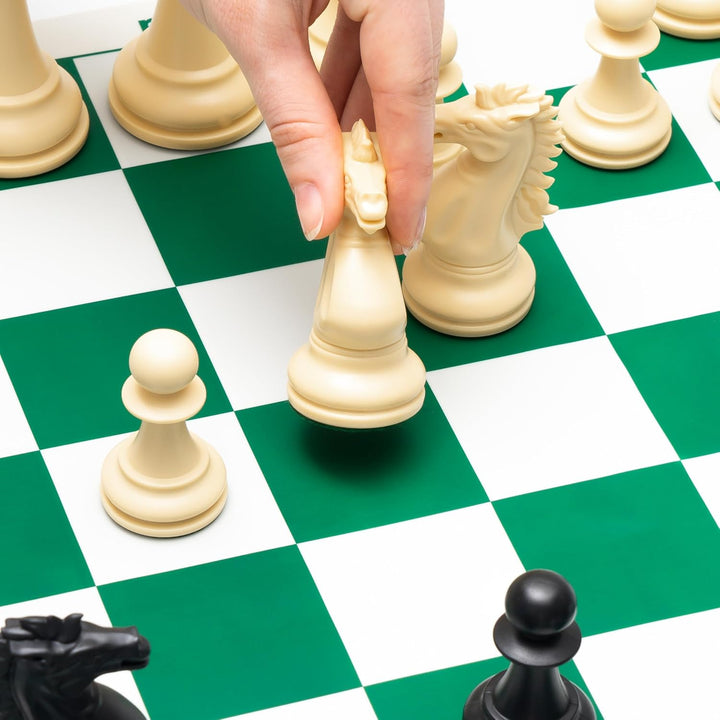Best Chess Set Ever 4X: Turnierschach, Vierfaches Gewicht (König 11,4 cm), Silikonbrett, Beidseitig