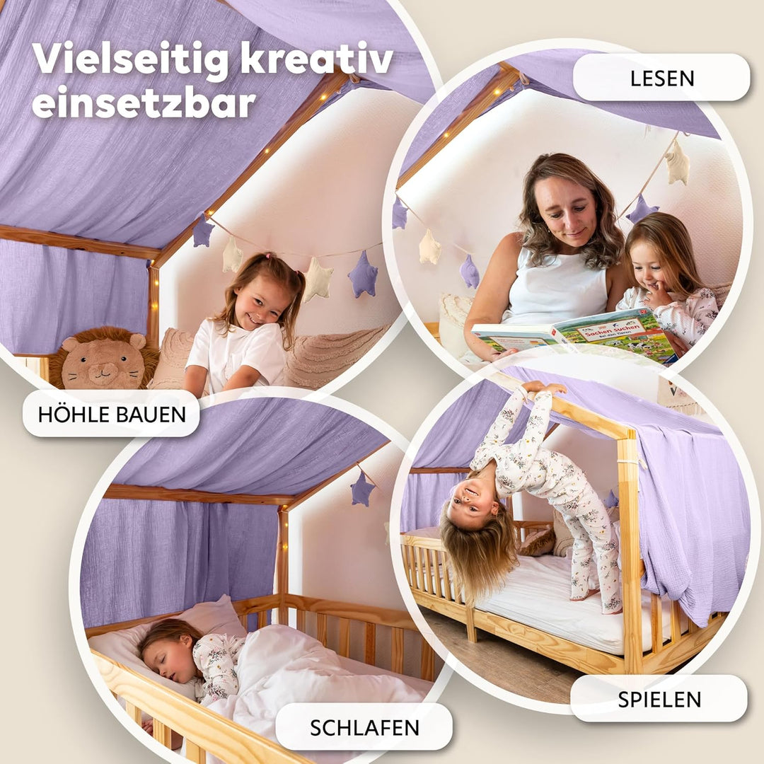 Hausbett Himmel [in 12 Farben] Betthimmel Hausbett aus 100% Baumwolle Musselin - Stoffhimmel für Hau
