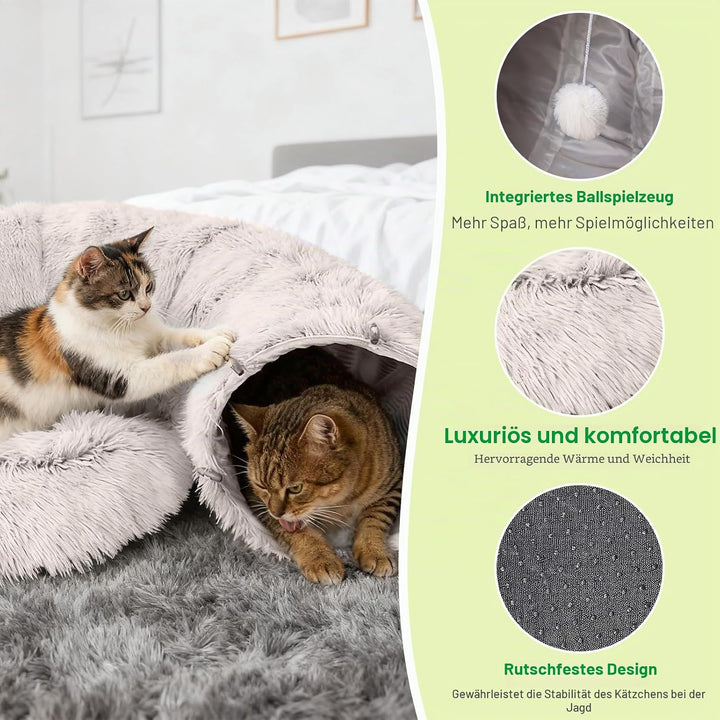 Katzentunnel Grosse, Katzenspielzeug mit Plüsch Katze Bett Katzentunnel mit Ball für Indoor Katzen,
