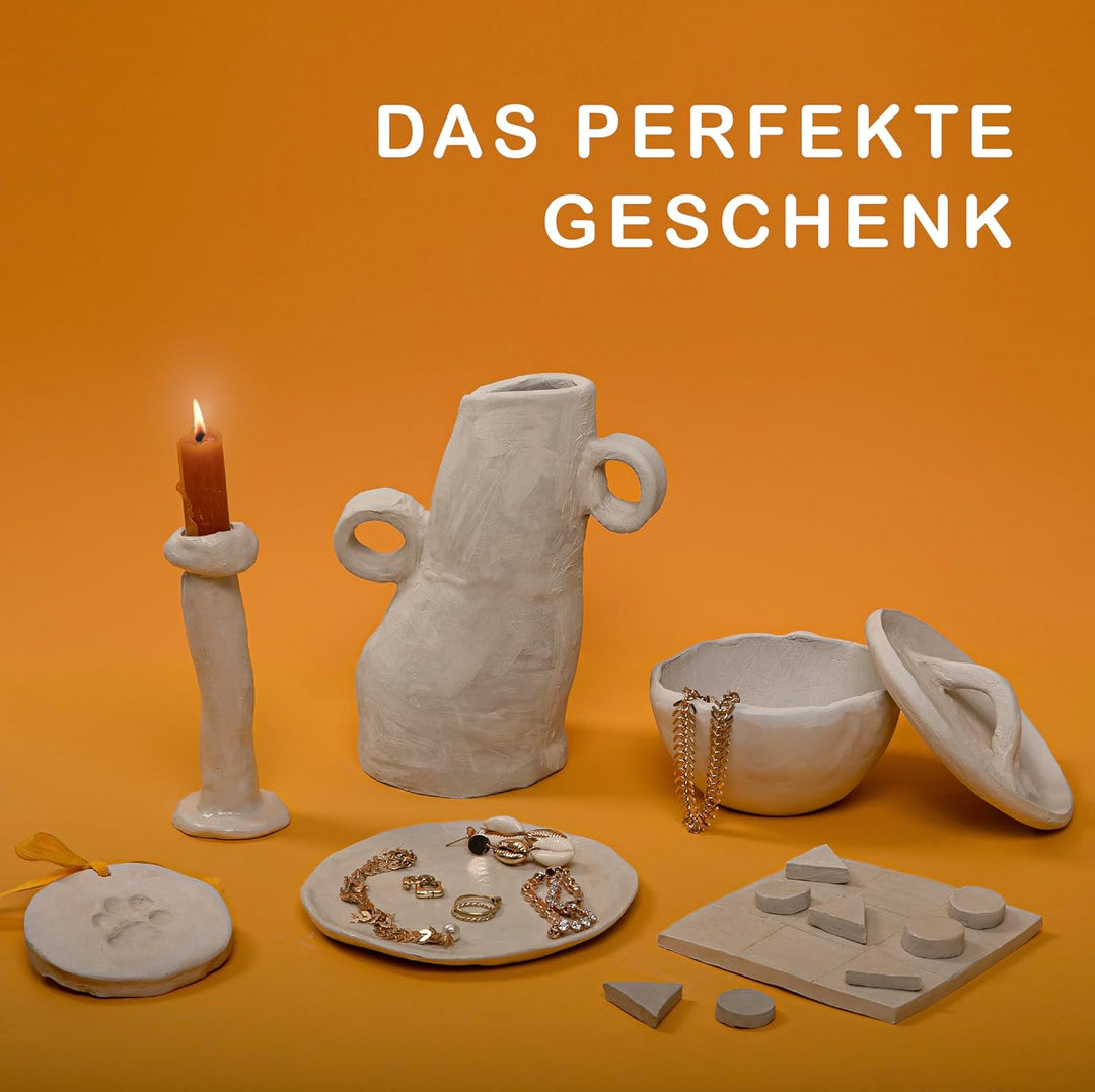 KLAYFUL Ton Töpferset für Anfänger für zu Hause - Lufttrocknend. Das Kit enthält: 3 kg weissen Ton,