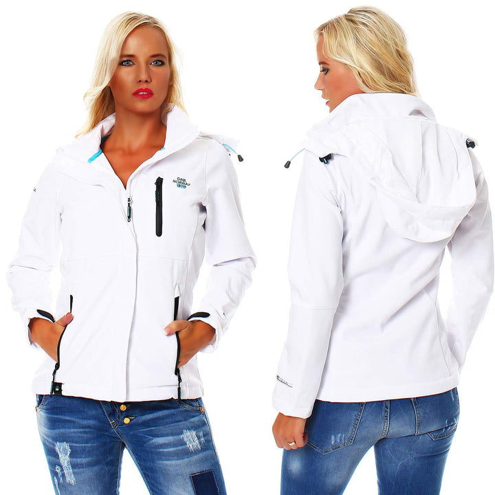 Geographical Norway Damen Softshell Jacke mit Kapuze Outdoor XS Weiss, XS Weiss