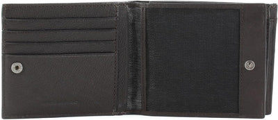 Piquadro Black Square Wallet with Flip Dark Brown