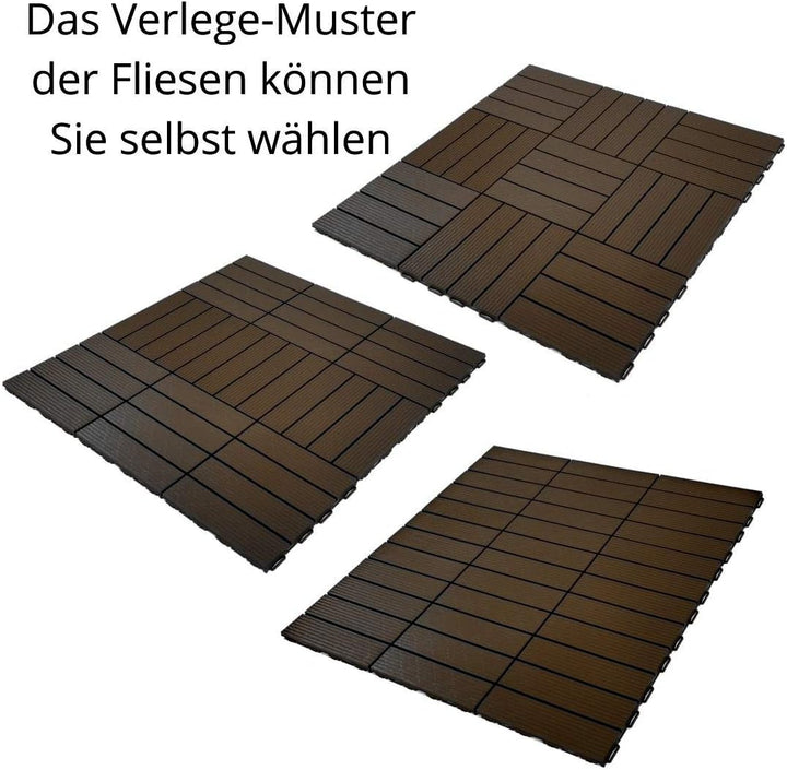 FORTENA Terrassenfliesen aus Kunststoff – 30 x 30cm, 8 Stück, 0,72 qm, Anti-Rutsch-Oberfläche, Klick
